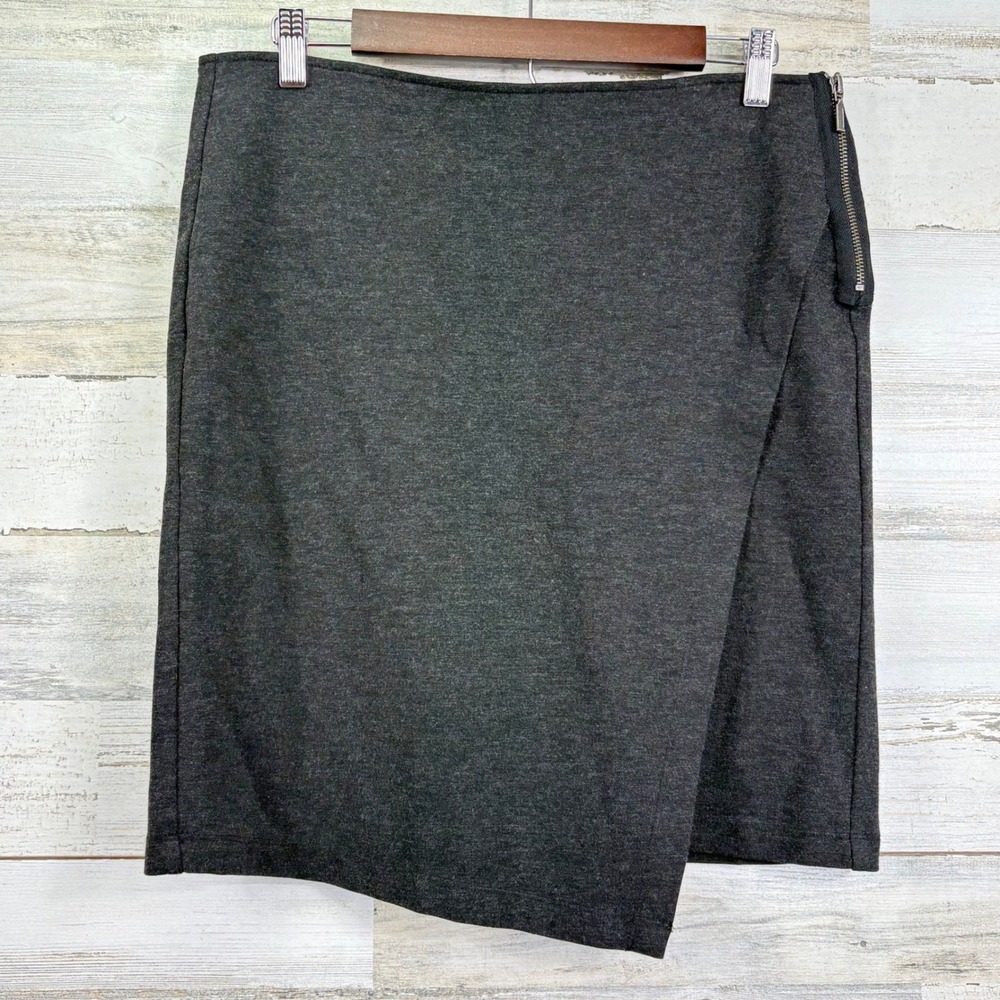 CAbi Womens Charcoal Gray Asymmetrical Zipper Faux Wrap Pencil Skirt Size 8